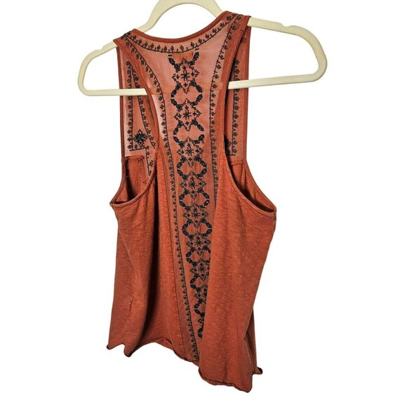 Ecote‎ Gorgeous Orange Sleeveless Embroidered Racerback Top S Boho Flowy Mesh - Picture 2 of 10